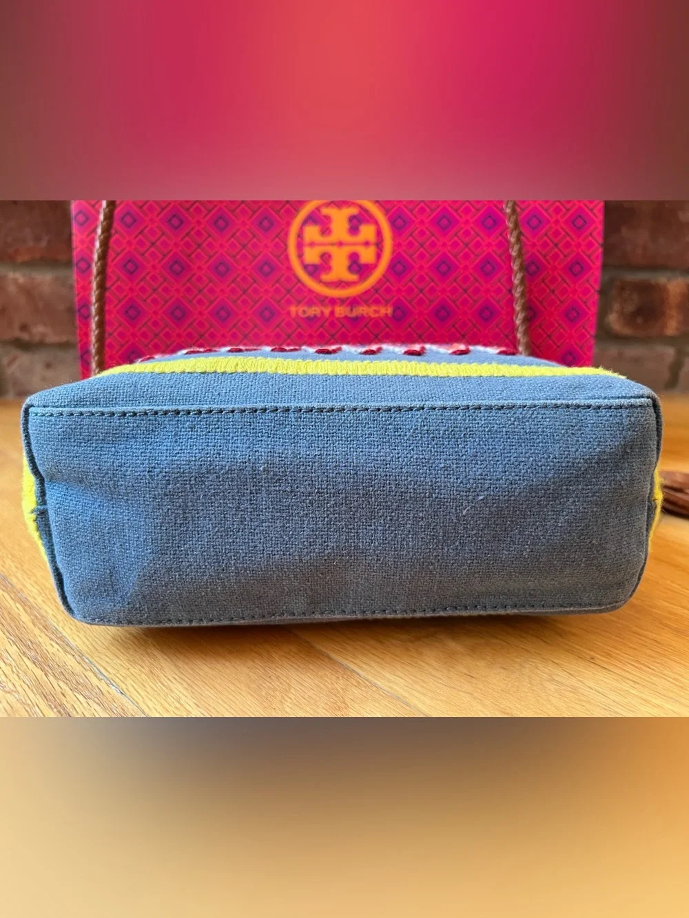 Tory Burch Chambray Blue Multicolor Taylor Embroidered Camera Bag